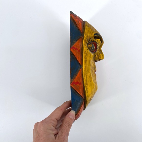 VTG Mexican Folk Art Celestial Sun and Moon Hand Carved Wooden Face Mask  oddity - Picture 11 of 13